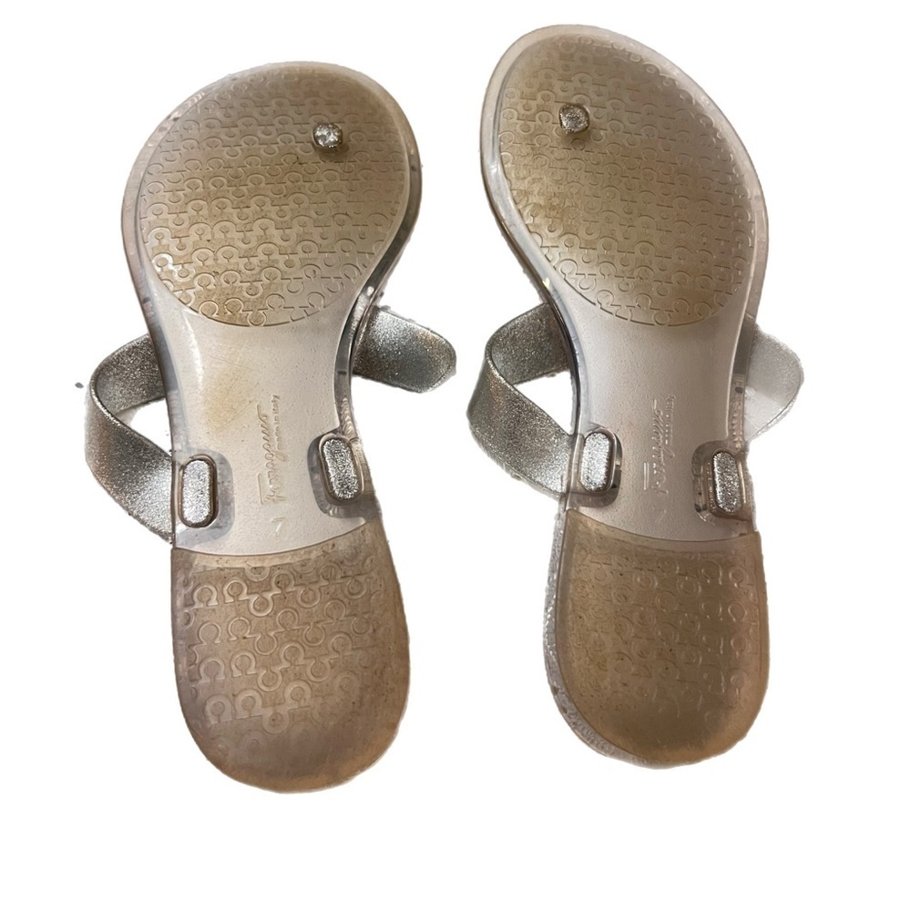 Salvatore Ferragamo Farella Silver Glitter Flip Flop Sandals 7 View 3